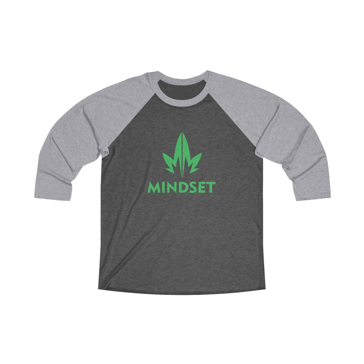 Mindset Tri-Blend 3/4 Raglan Tee, Green Leaf Logo