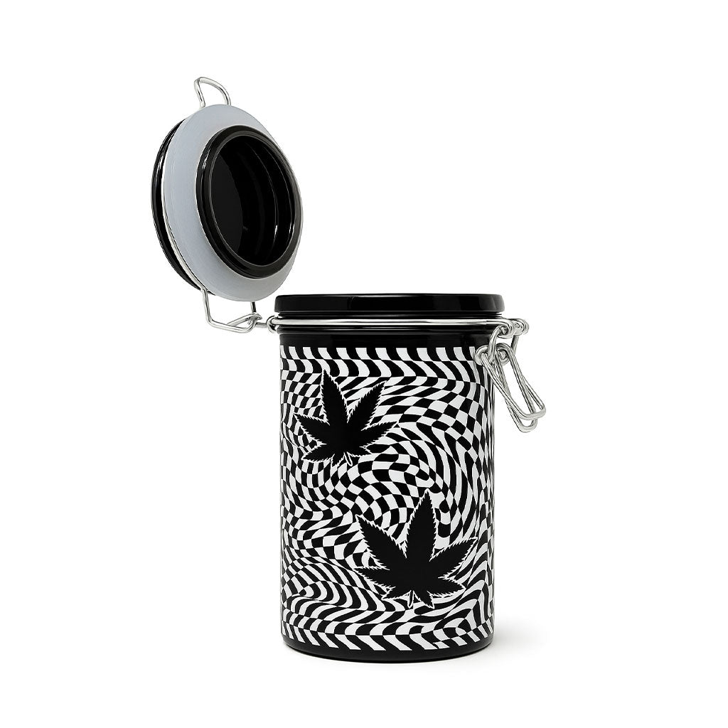 CHECKERBOARD LEAVES STORAGE JAR WITH CLAMPING LID