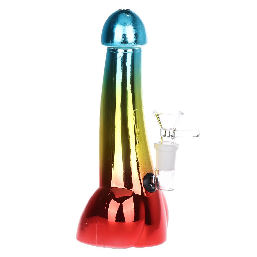 Penis Electroplated Glass Water Pipe - 8" / 14mm F / Colors Vary