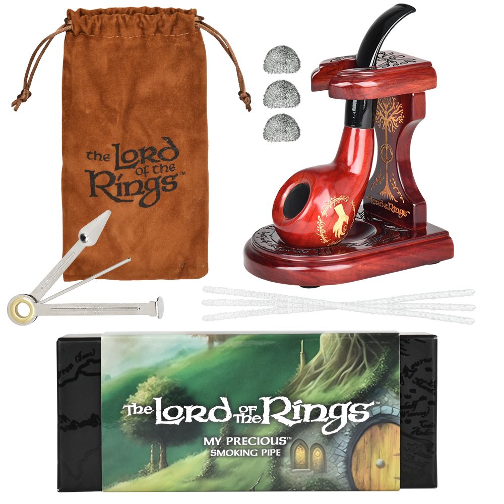 Pulsar Shire Pipes x LoTR MY PRECIOUS Pipe & MIDDLE-EARTH Pipe Stand Bundle - 5.5"