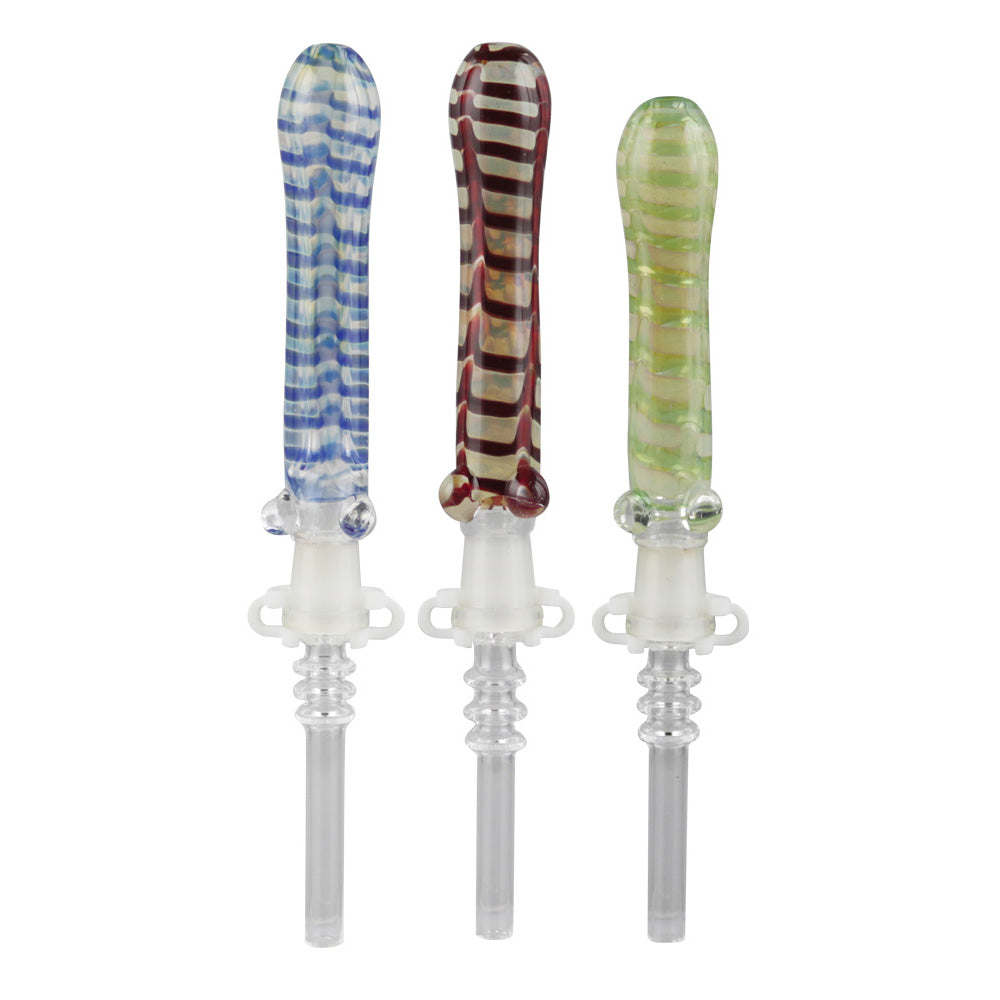Glass Dab Straw w/ 10mm Quartz Tip - 6.5" / Assorted Colors