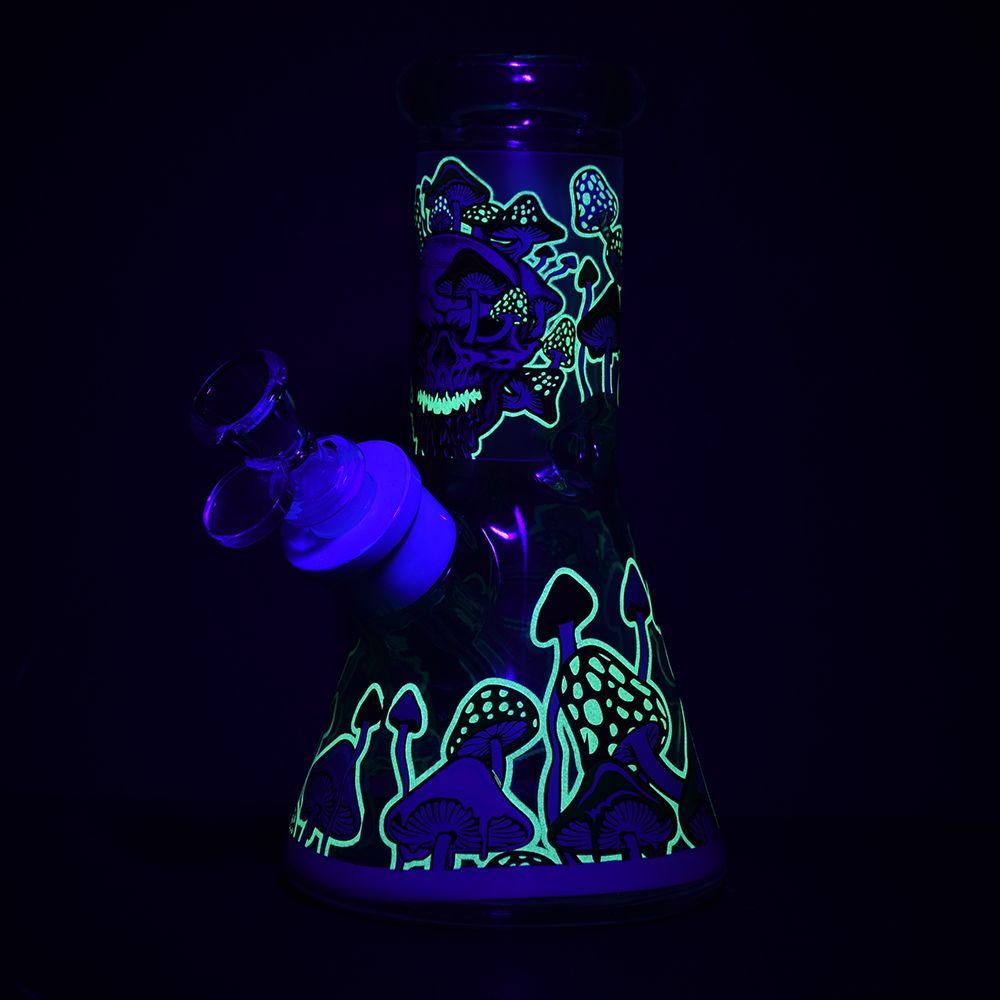 Monstrous Mushroom Mashup Beaker Glass Water Pipe - 8"/ 14mm F / Designs Vary