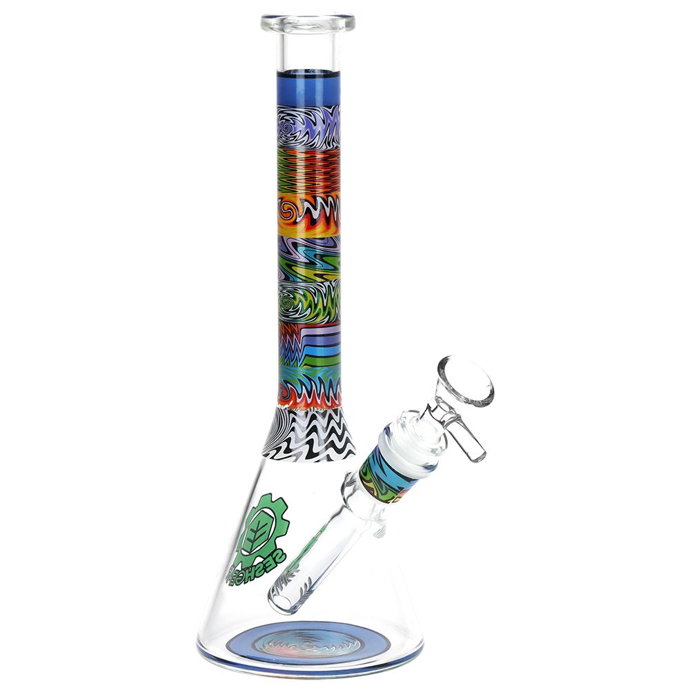 SeshGear Tehchnicolor Zig Wag Beaker Glass Water Pipe - 10" / 14mm F / Colors Vary