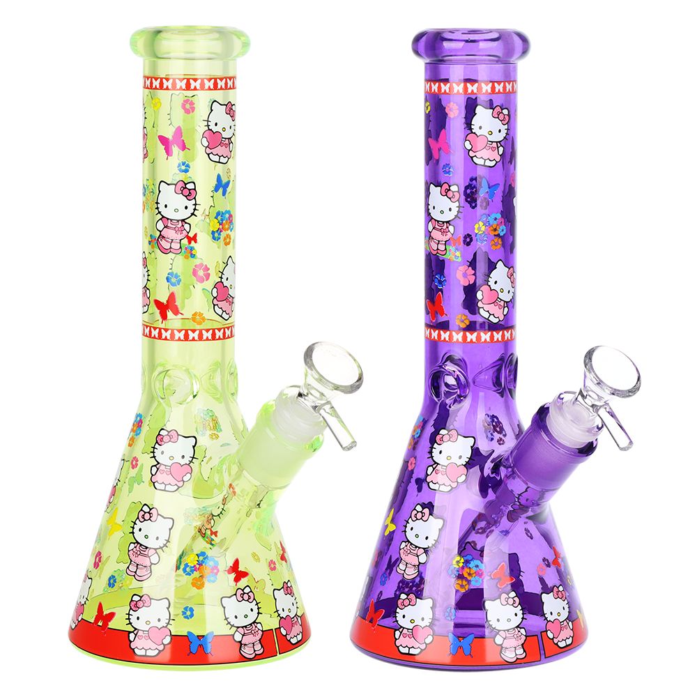 Hi Kitty Neon Beaker Glass Water Pipe - 10" / 14mm F / Colors Vary