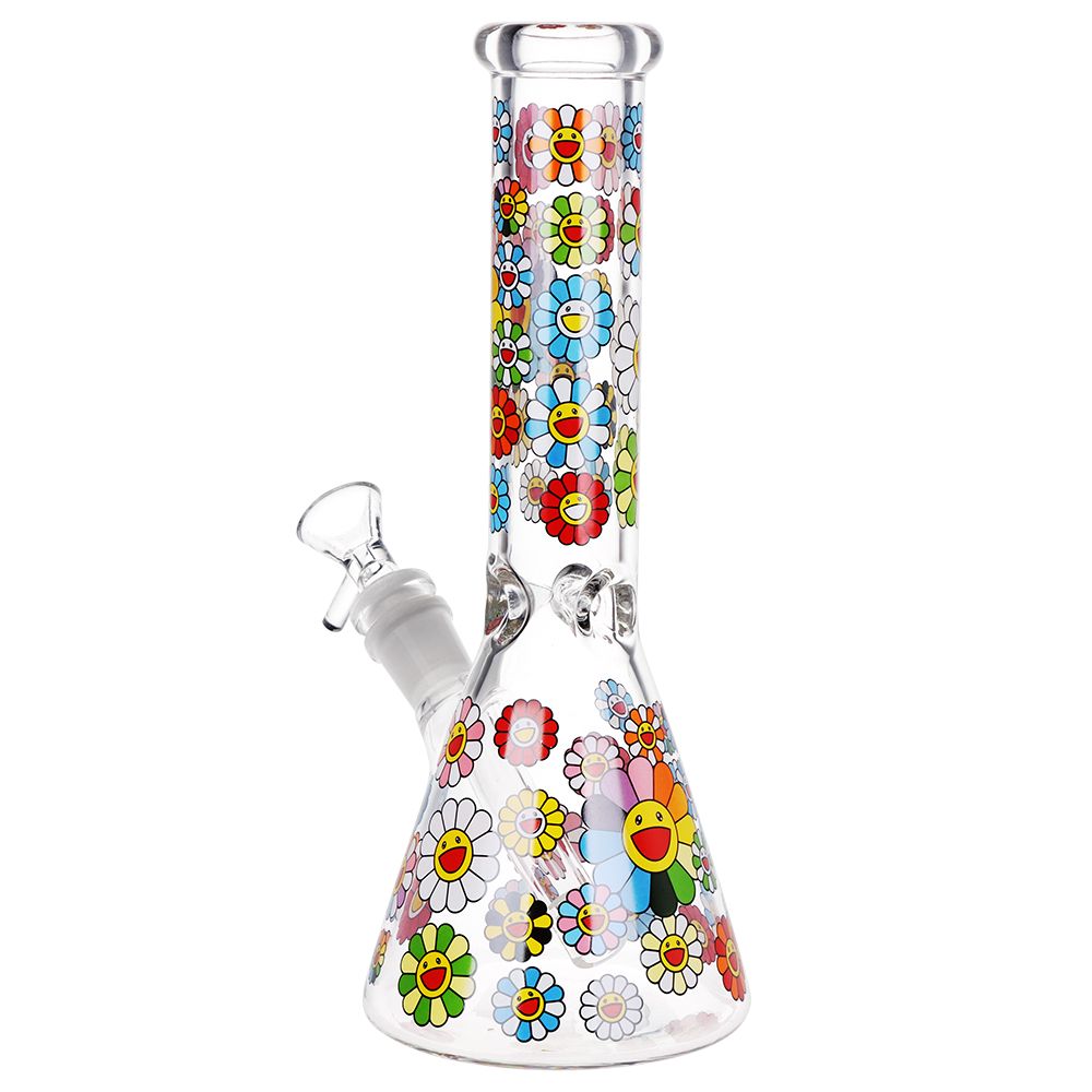 Smiling Flowers Beaker Glass Water Pipe - 10" / 14mm F
