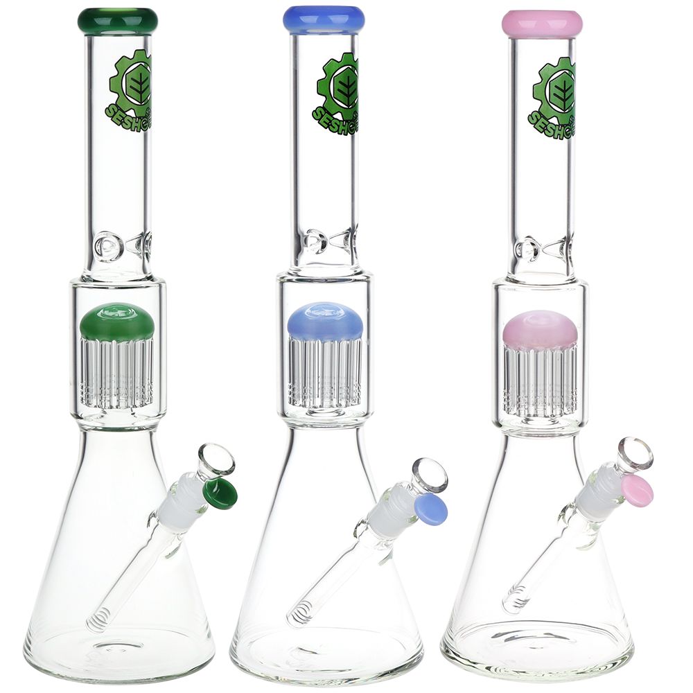 SeshGear Jellyfish Double Chamber Glass Beaker Water Pipe - 17" / 14mm F / Colors Vary