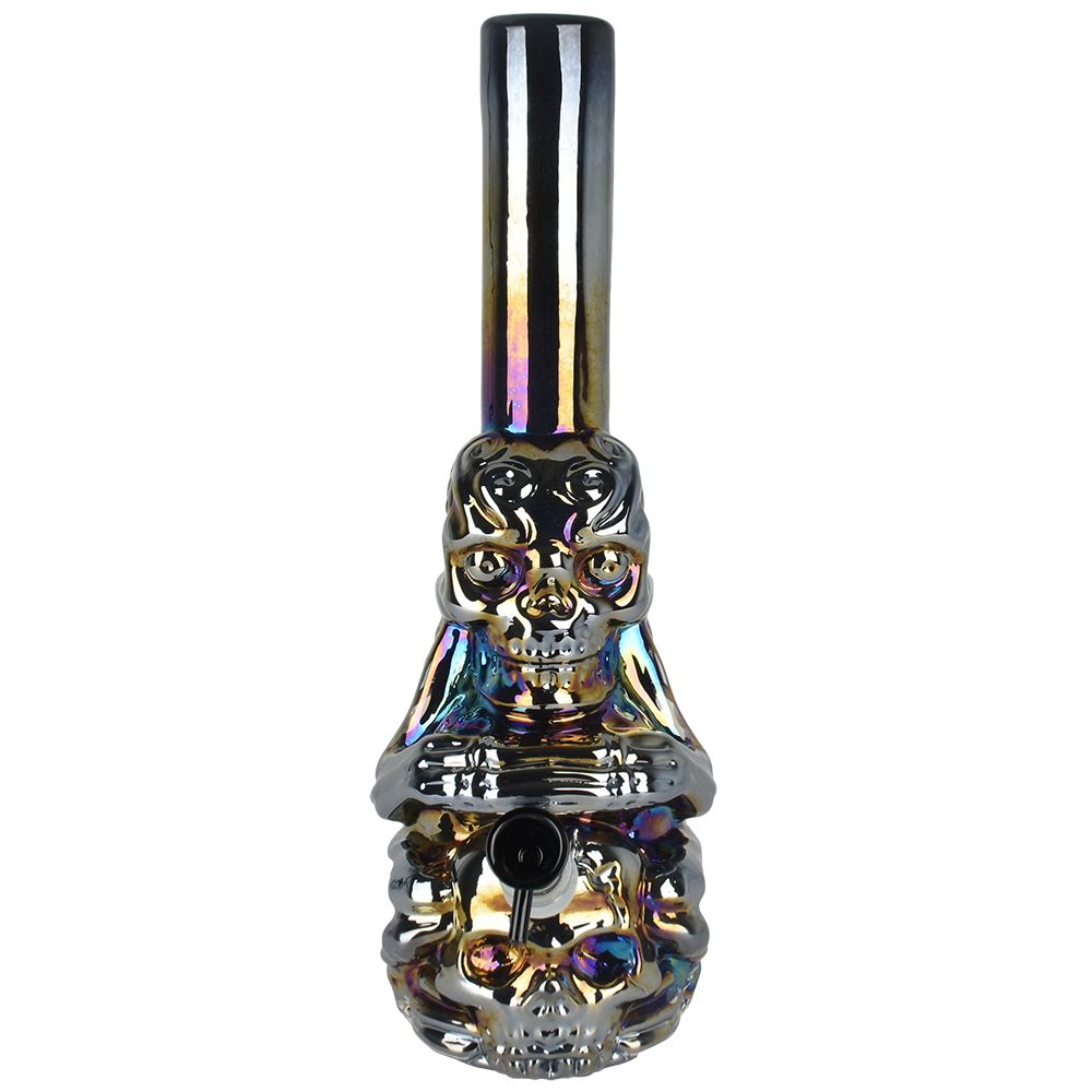 Iridescent Crouching Skeleton Soft Glass Water Pipe - 13.5"