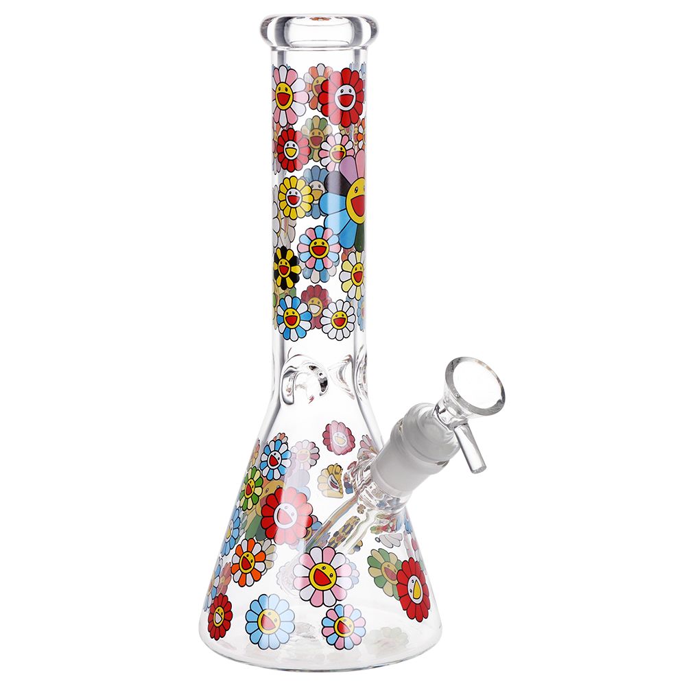 Smiling Flowers Beaker Glass Water Pipe - 10" / 14mm F