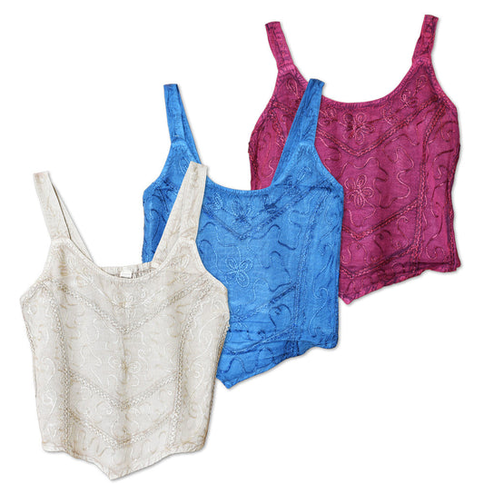ThreadHeads Acid Wash Embroidered Tank Top - One Size / Colors Vary