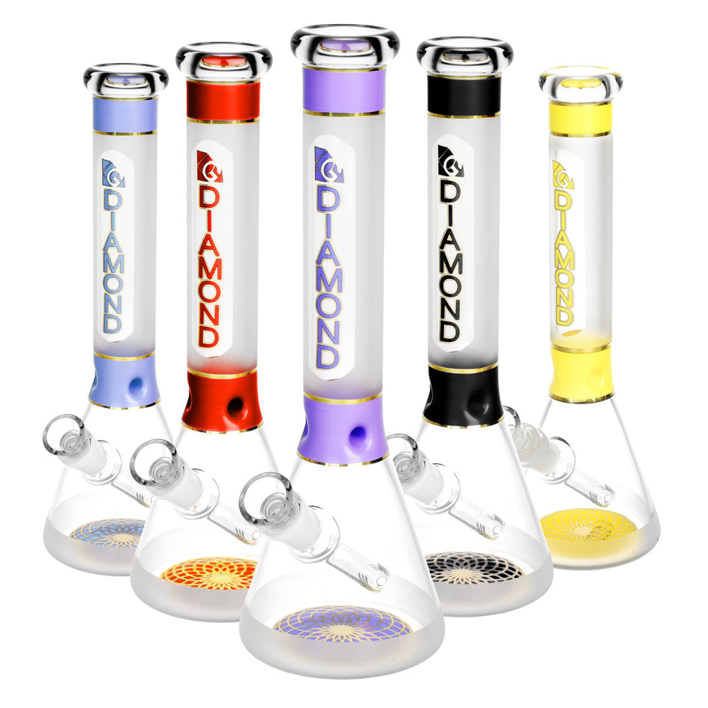 Diamond Glass Stripes Water Pipe-12"/14mmF/Colors Vary