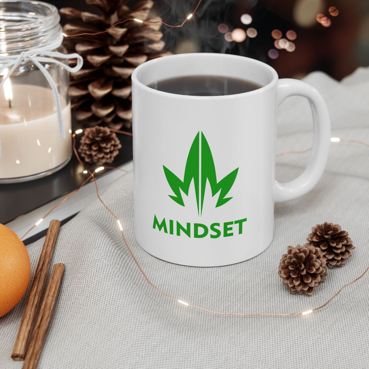 Mindset Ceramic Mug 11oz, Green Leaf Logo