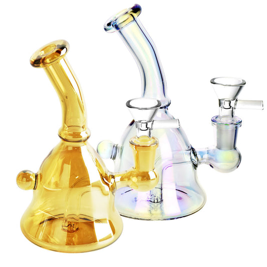 Handbell Iridescent Glass Water Pipe- 6.5"/14mm F/Colors Vary