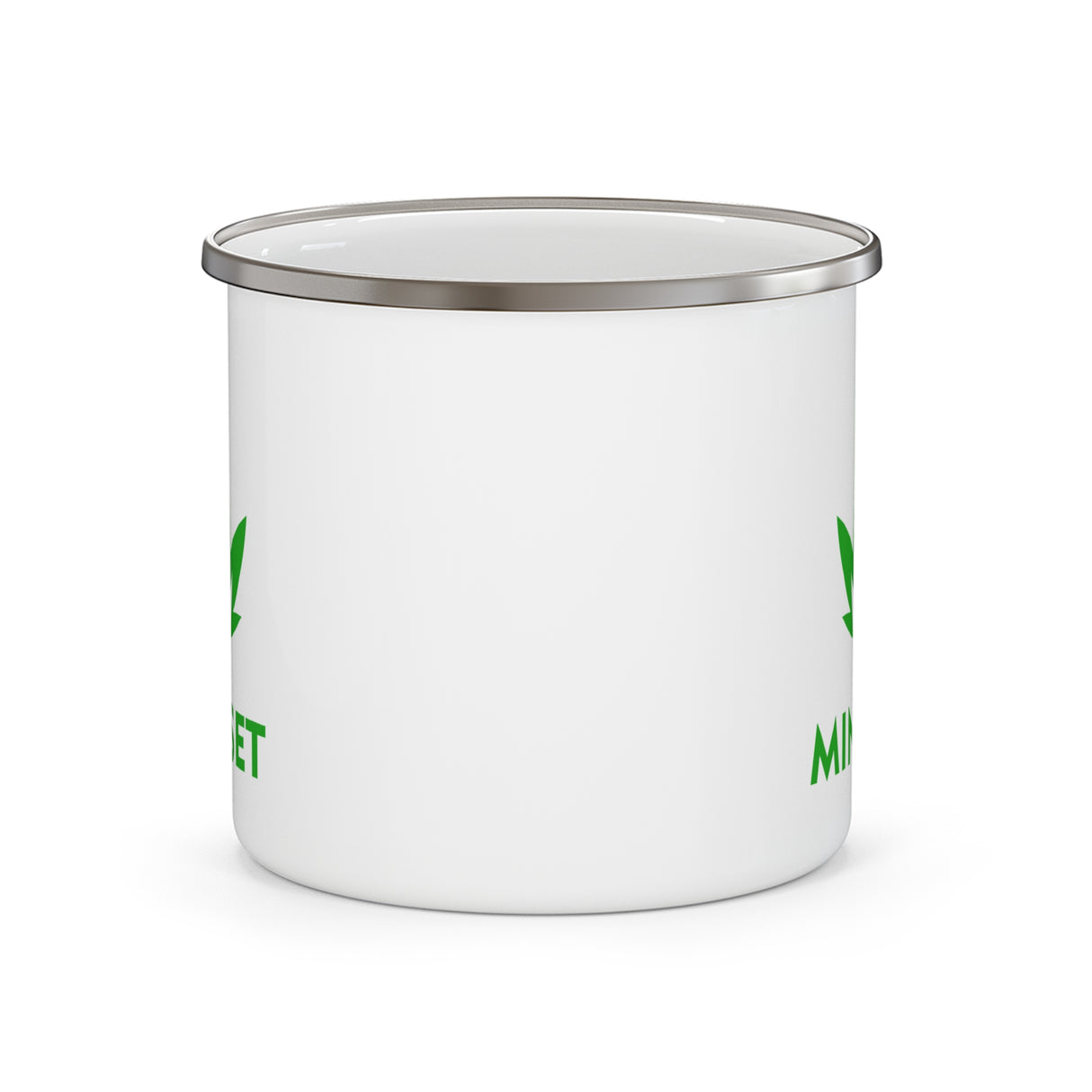 Mindset Enamel Camping Mug, Green Leaf Logo