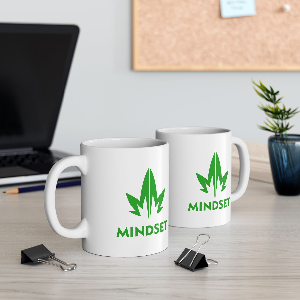Mindset Ceramic Mug 11oz, Green Leaf Logo