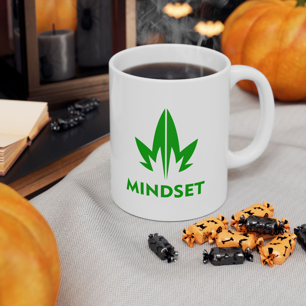 Mindset Ceramic Mug 11oz, Green Leaf Logo