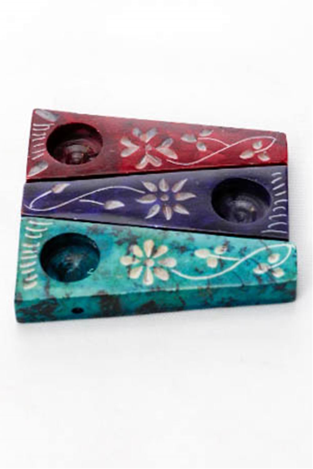 Flower Engraved Stone Pipe Pack of 3