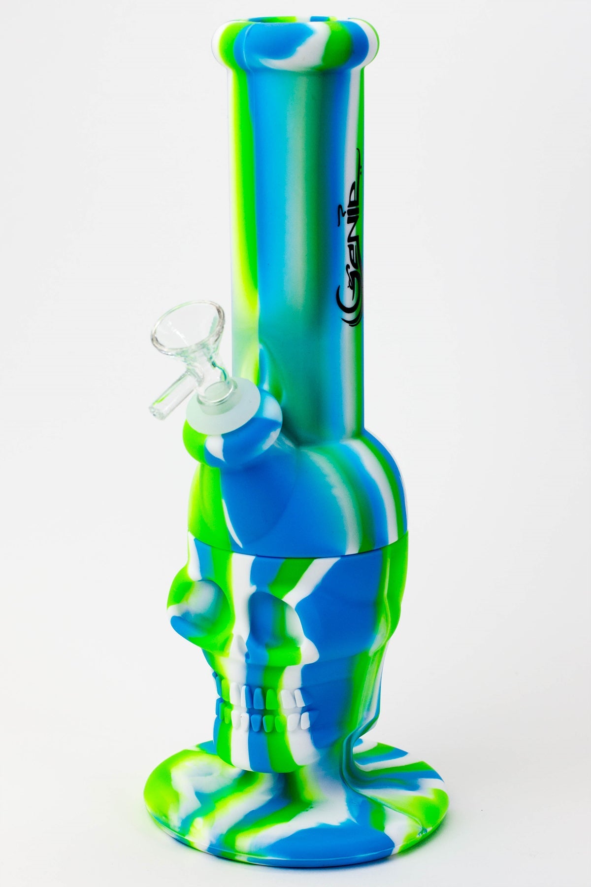 11" Genie skull multi colored detachable silicone water bong
