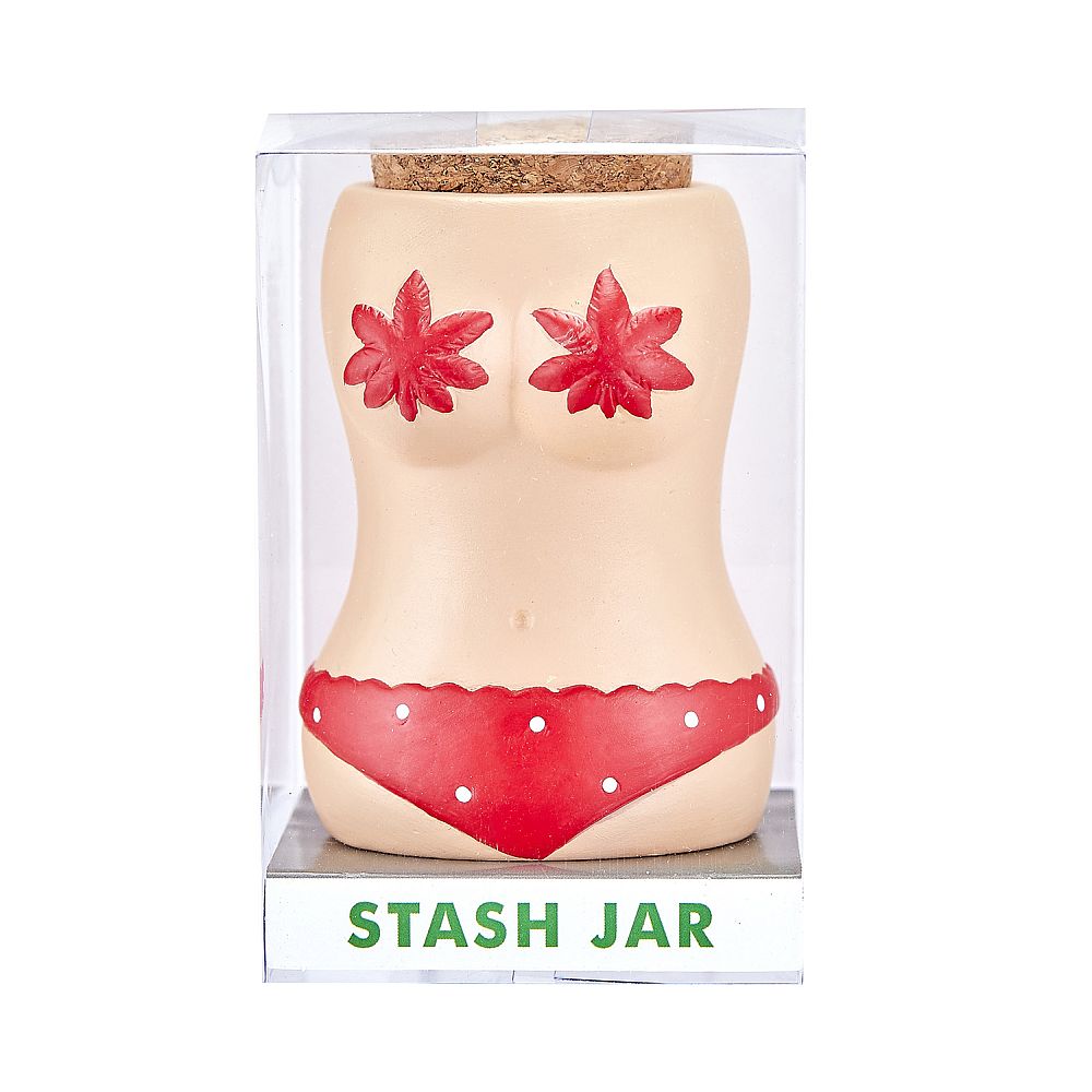 bikini stash jar w/ red bikini