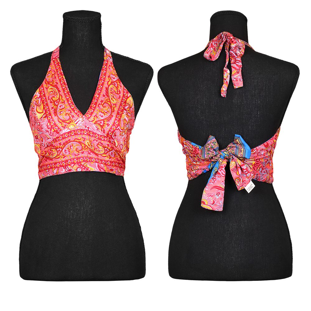 Silk Halter Tie Crop Top - One Size