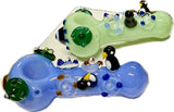 Ripkitty 4.5" Tobacco Dry Herb Hand Pipe Spoon Color Tube Glass with Penguins Art