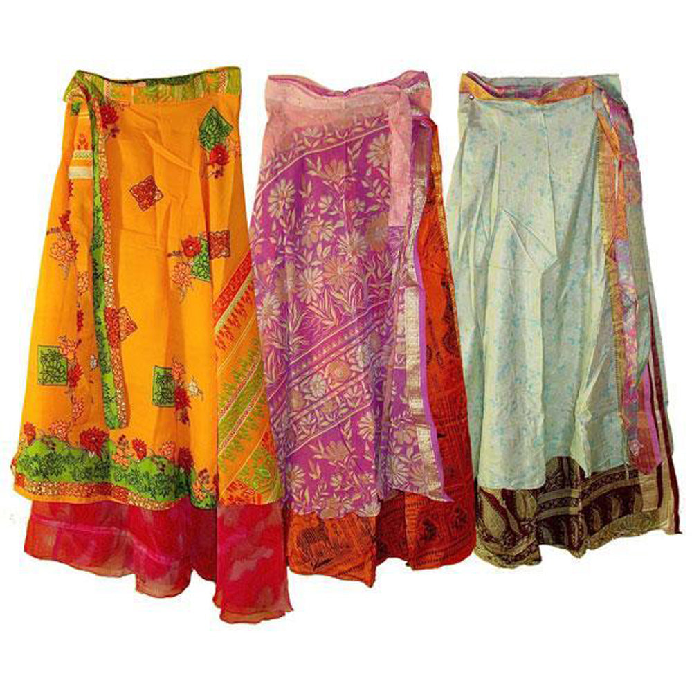 Two-Layer Sari Material Wrap Skirt - 36"