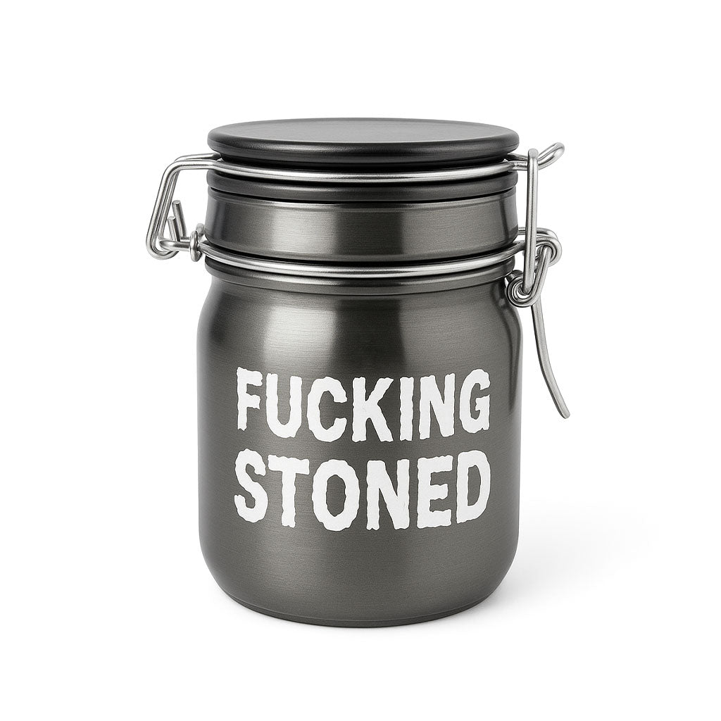 FUCKING STONED AIRTIGHT GLASS MINI HERB STORAGE JAR