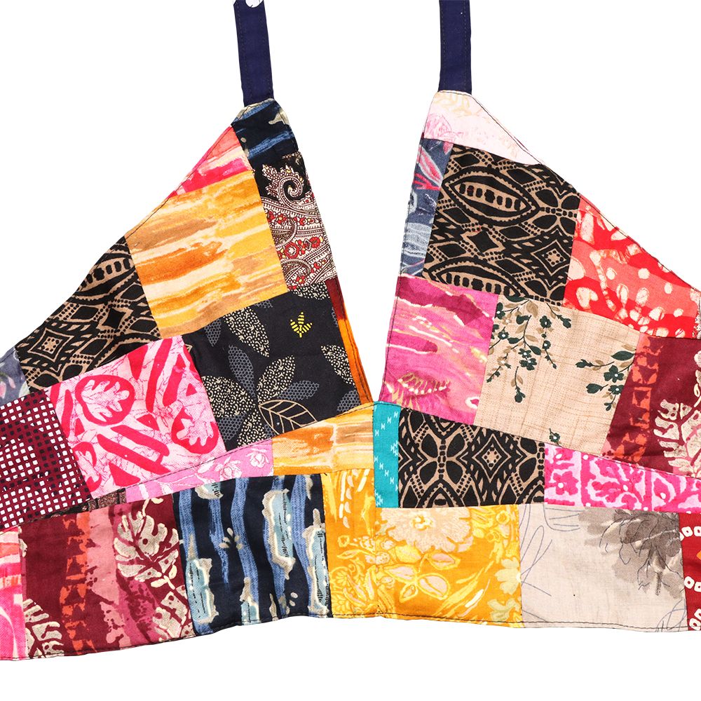 Patchwork Tie Halter Crop Top - One Size