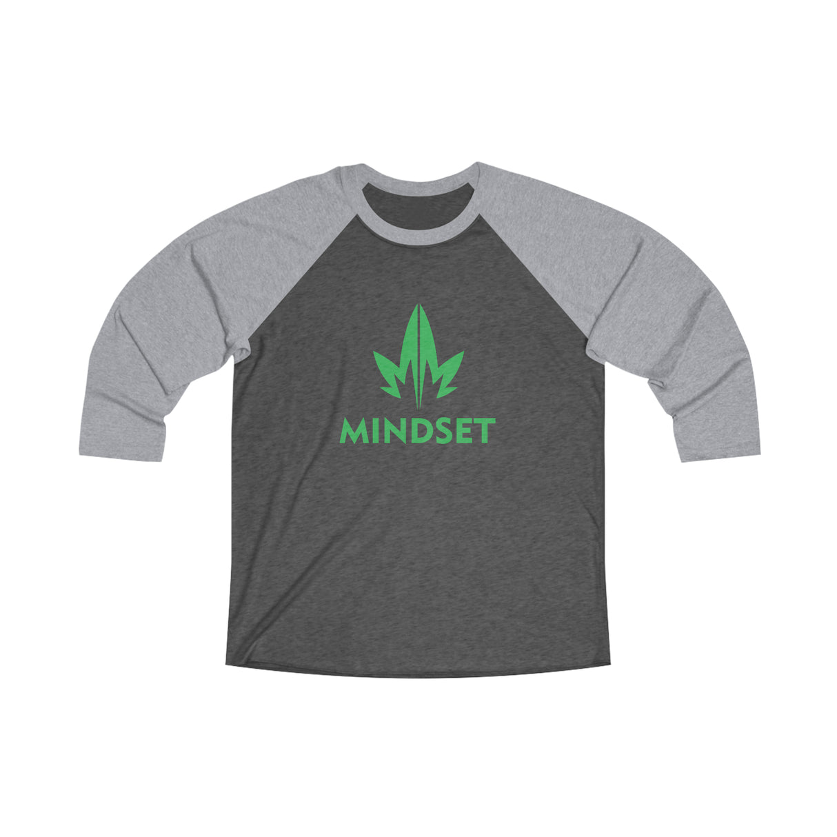 MM Unisex Tri-Blend 3/4 Raglan Tee, Green Leaf Logo