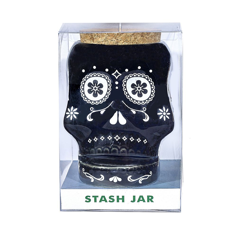 skull stash jar - black