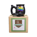 embossed leaf matt black mug - rainbow leaf