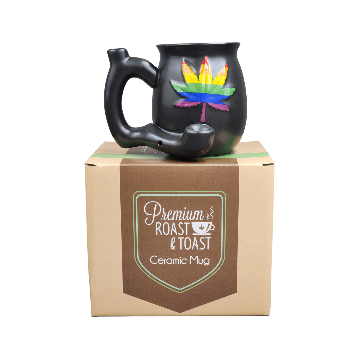 embossed leaf matt black mug - rainbow leaf