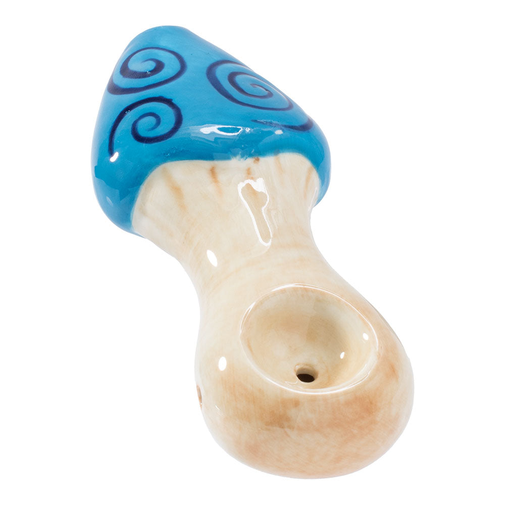 Wacky Bowlz Blue Swirl Mushroom Ceramic Pipe - 4"