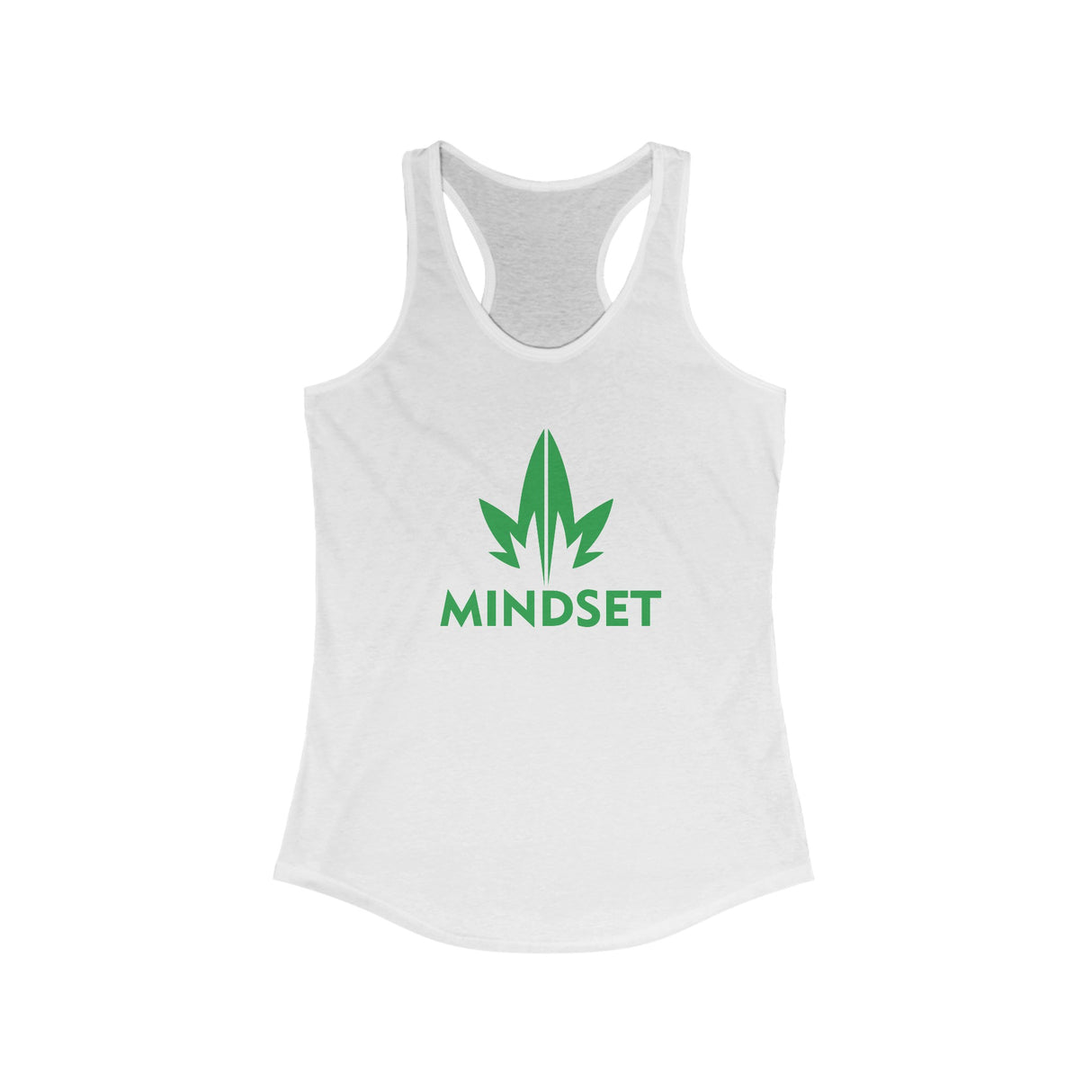 MM Women's Ideal Racerback Tank, Green Leaf Logo