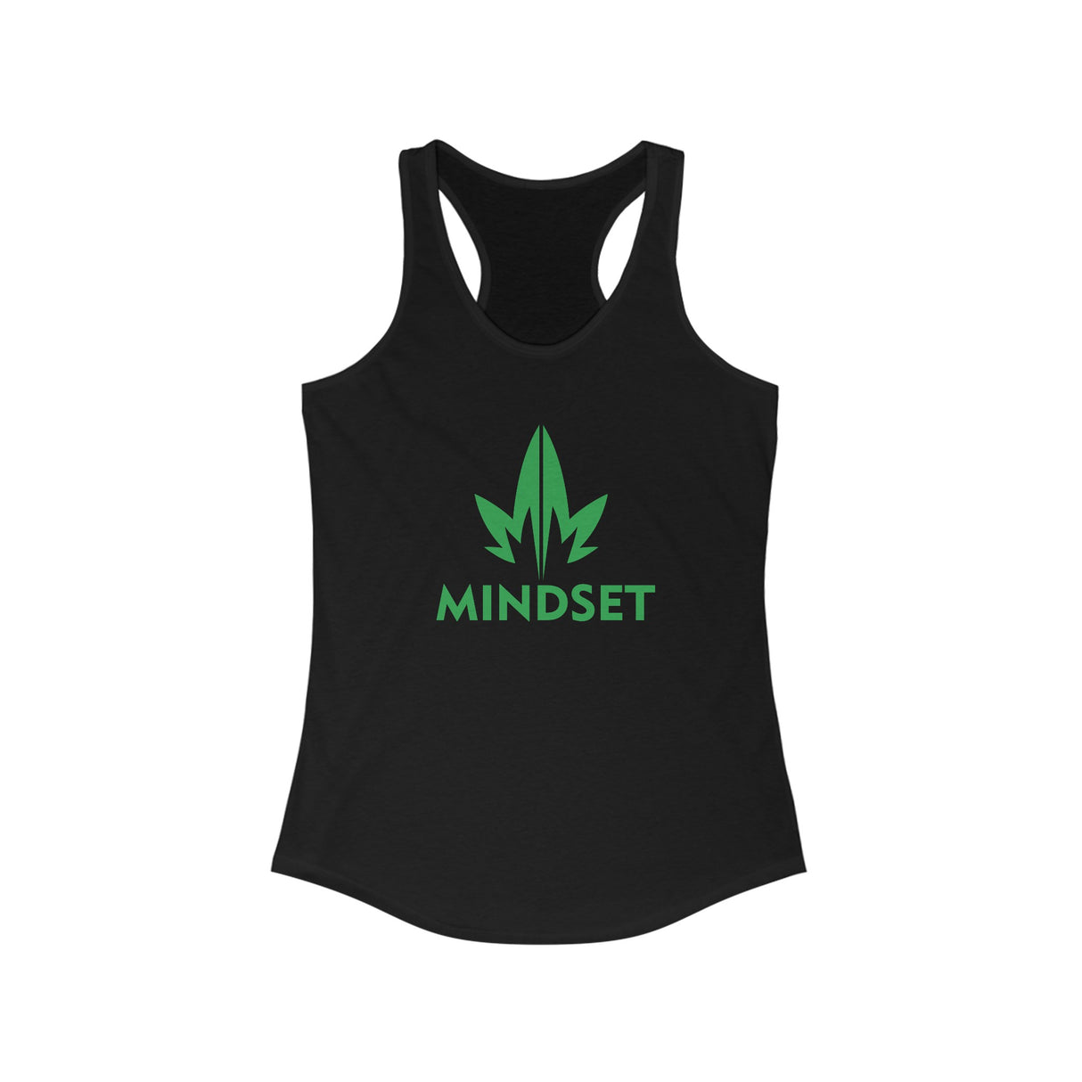 MM Women's Ideal Racerback Tank, Green Leaf Logo