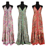 Halter Top Tie Front Silk Full Length Dress