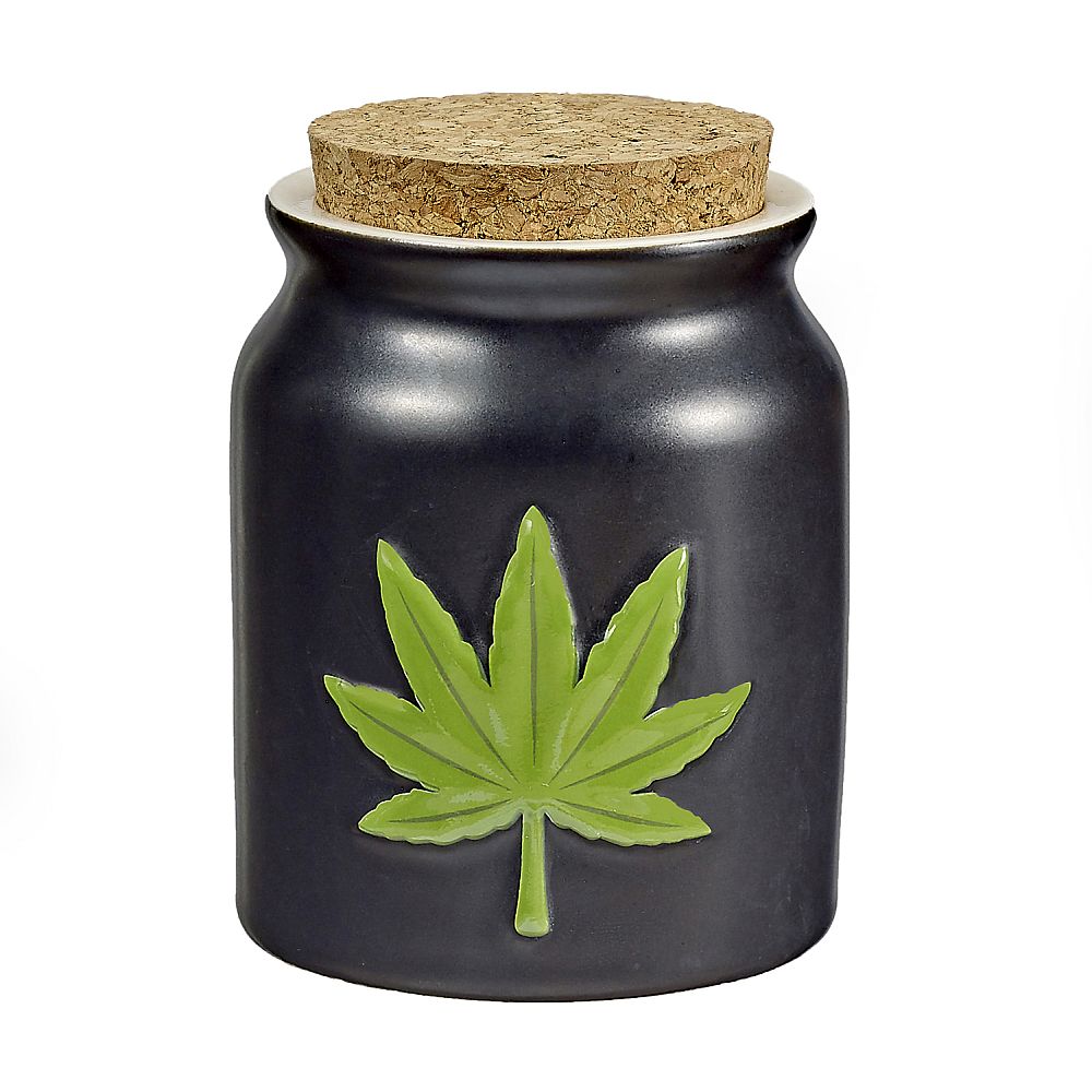 Green leaf stash jar - embossed leaf