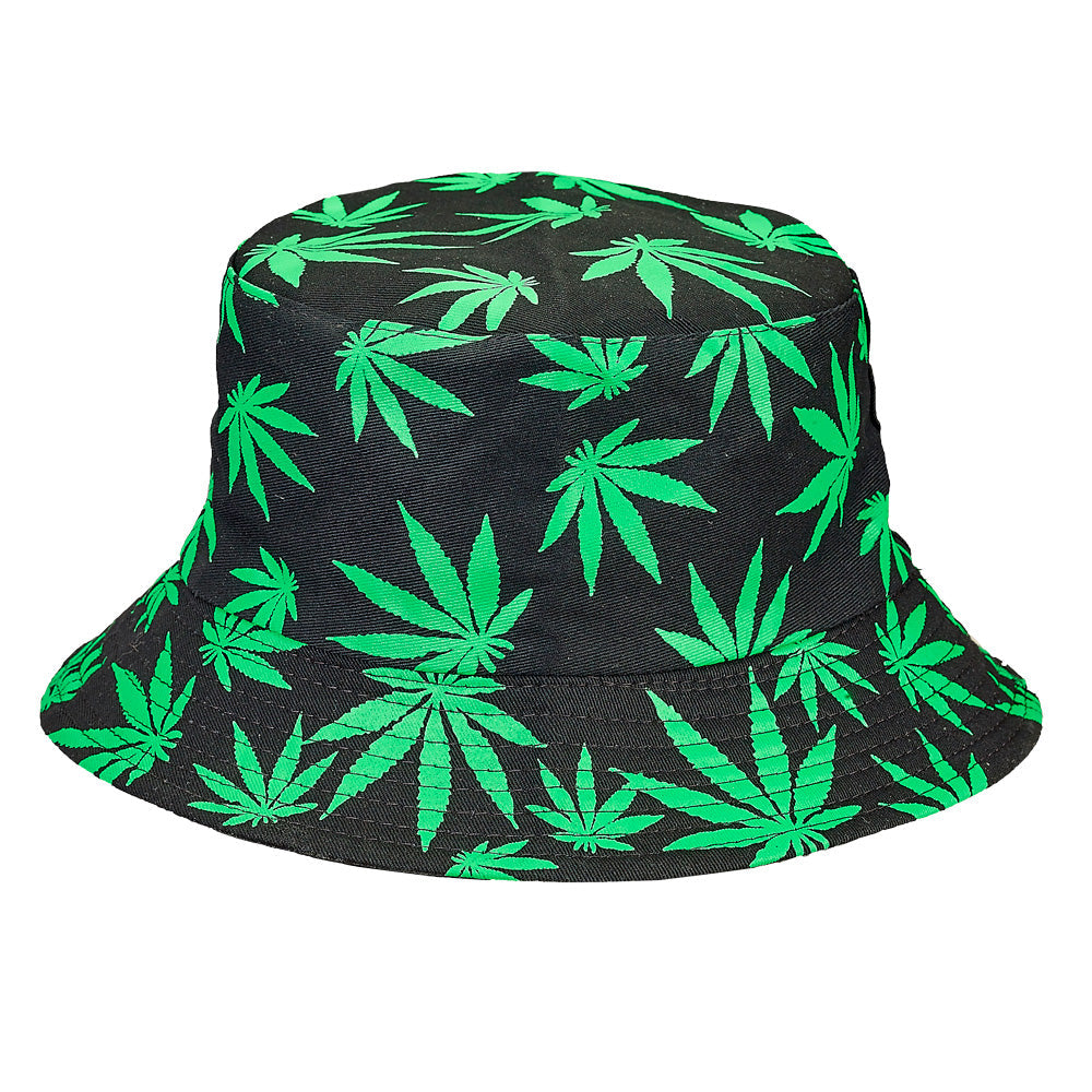 Bucket Hat w/ Green Hemp Leaf Print