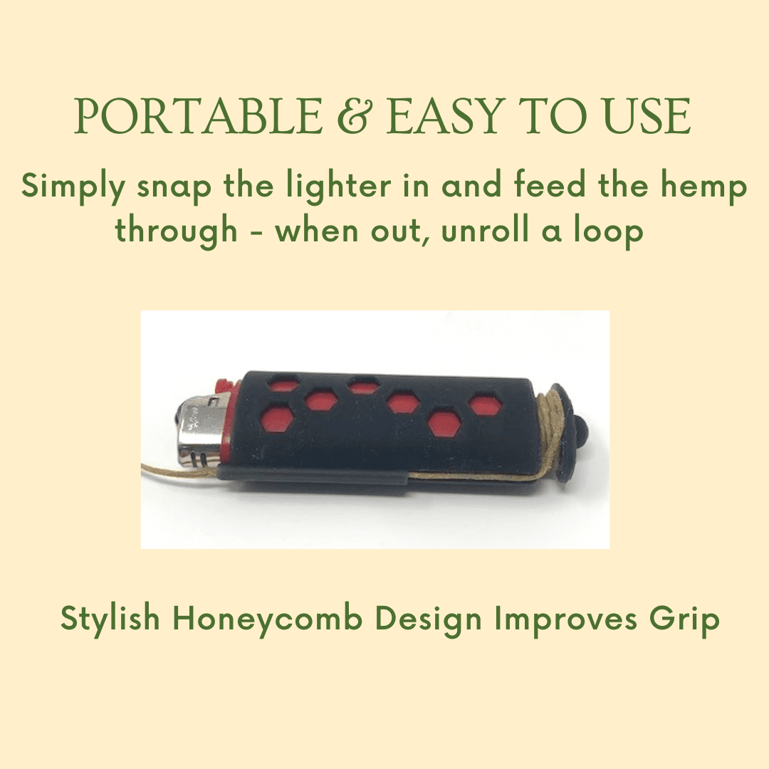 Hemp Wick Lighter Case - Fits Standard Lighters - Easy to Use Hemp Feeder for Slower & More Natural Flame - Hexagon Pattern