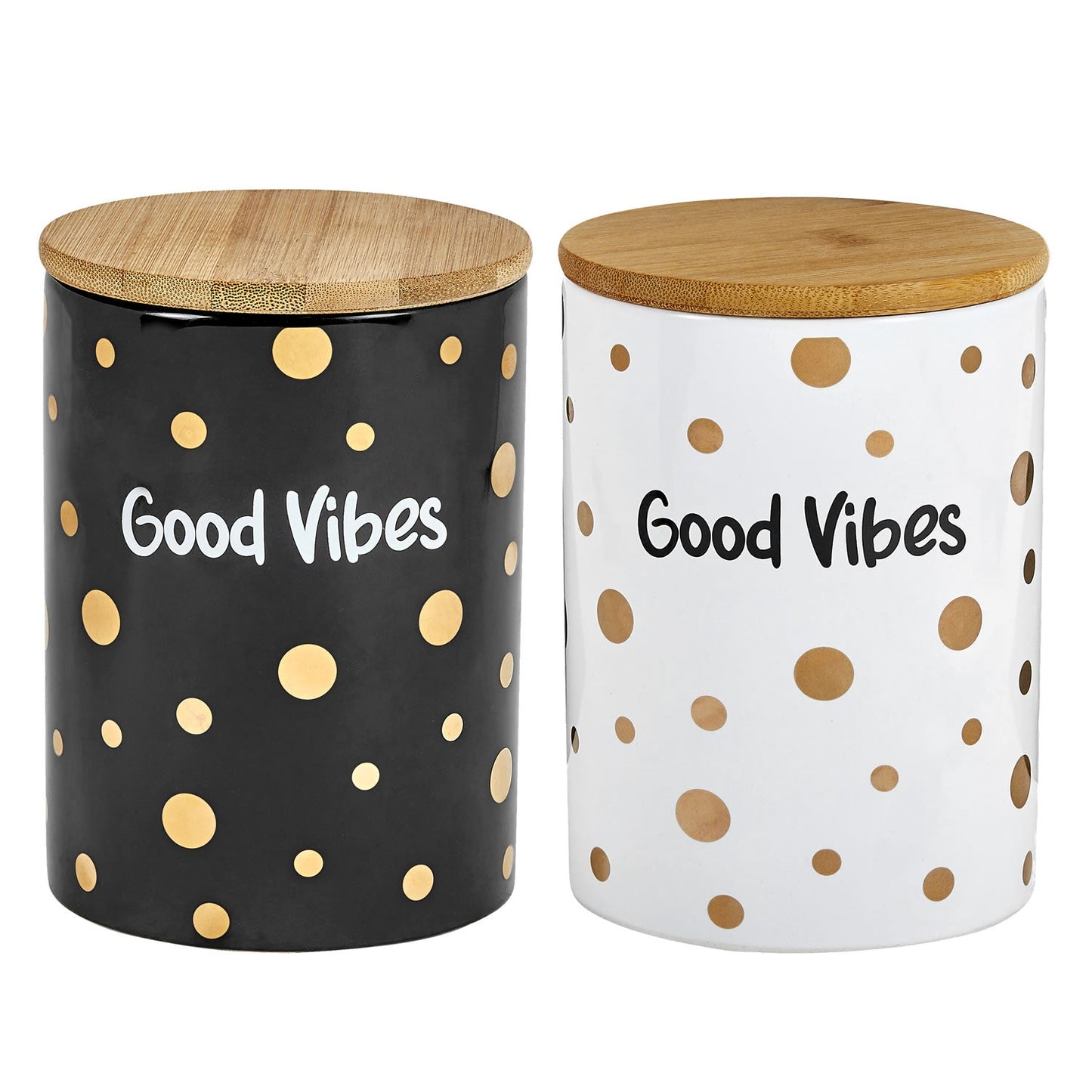 FASHIONCRAFT Deluxe Canister - Stash Jar White + Black Canister - Gold Polka Dots - Good Vibes