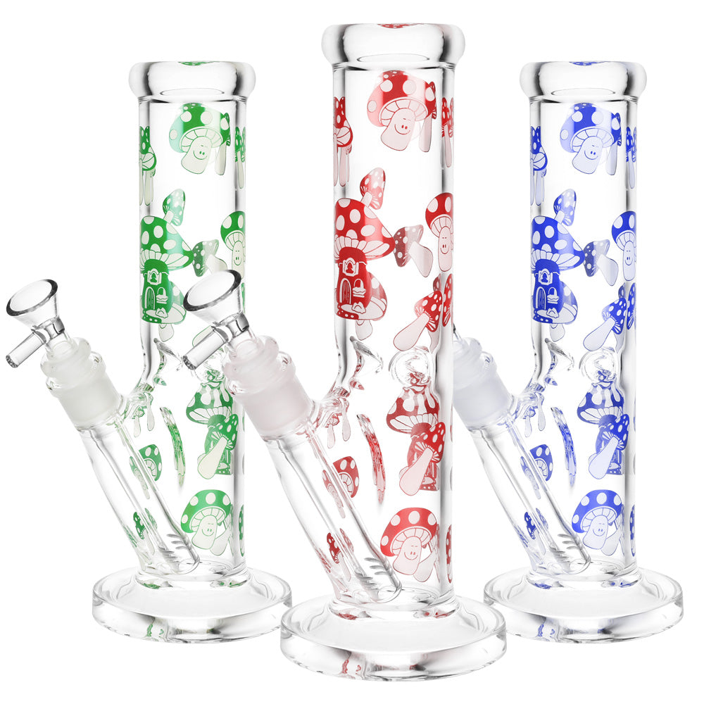Shroom Life Straight Tube Water Pipe- 10.5"/14mm F/Clrs Vry