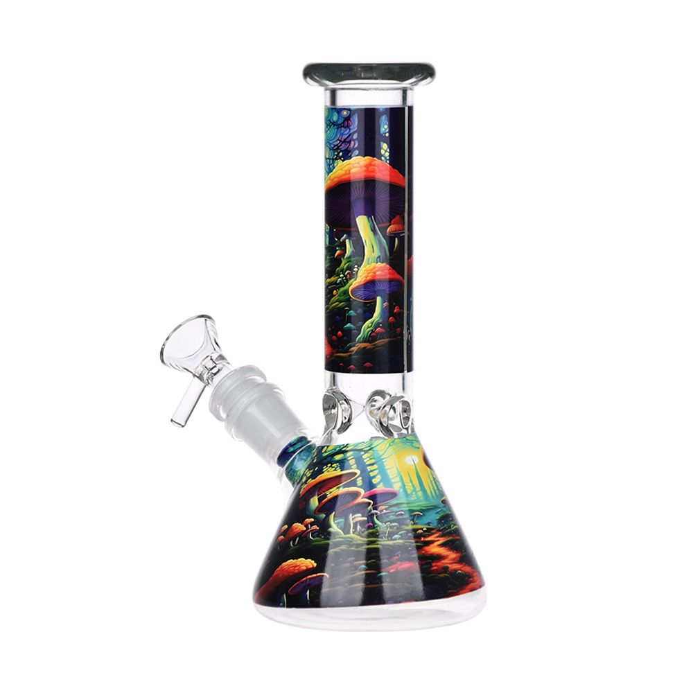 Mushroom Forest Glass Beaker Water Pipe Smoking Set - 7.75" / 14mm F