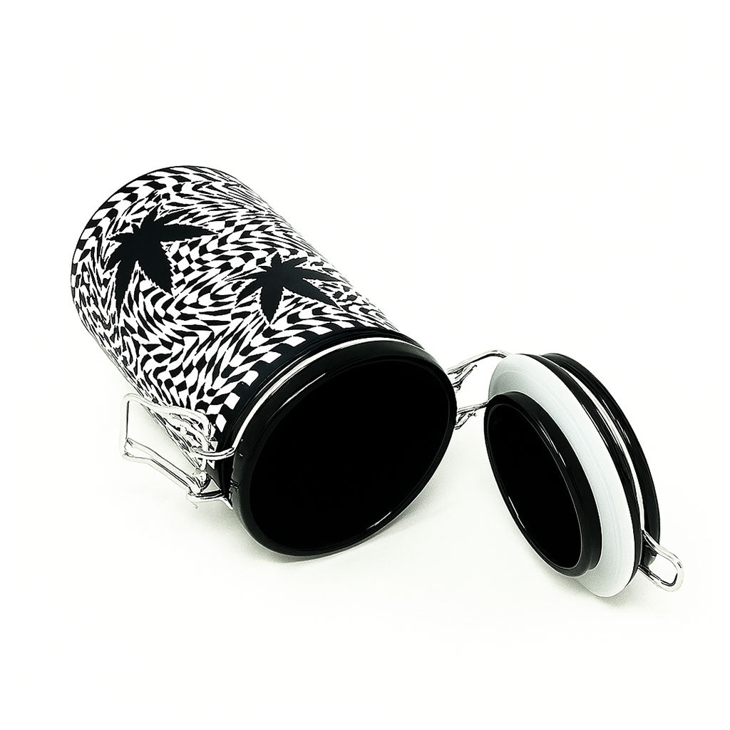 CHECKERBOARD LEAVES STORAGE JAR WITH CLAMPING LID