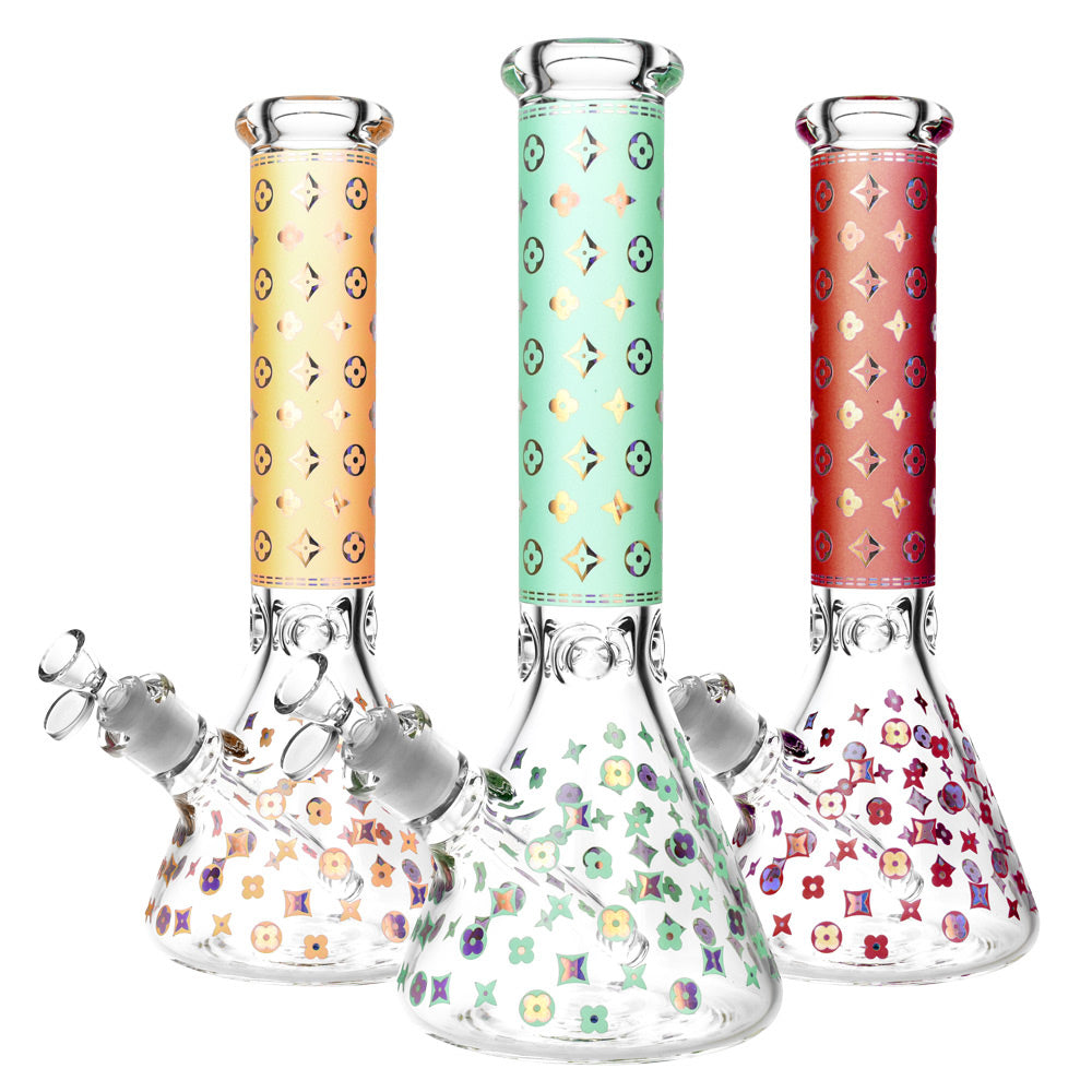 Designer Floral Diamond Water Pipe - 14"/14mm F/Colors Vary