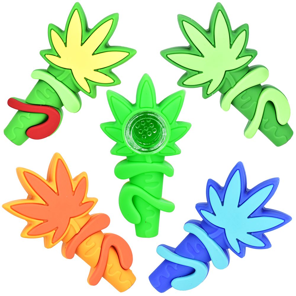 Silicone Hemp Leaf Hand Pipe - 3" / 5ct