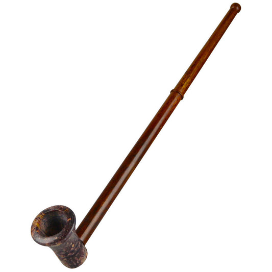 Stone Bowl Pipe w/ Long Wood Mouthpiece
