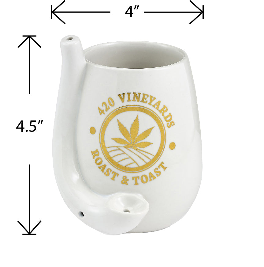 Stemless Wine Glass Pipe White with Gold Logo