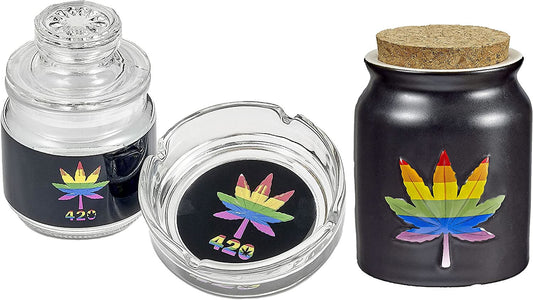 Ashtray and Stash Jar set - Rainbow leaf