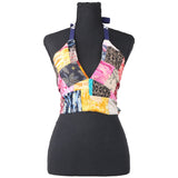 Patchwork Tie Halter Crop Top - One Size